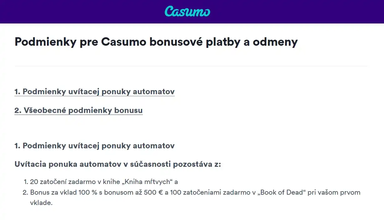 Casumo Casino bonusy